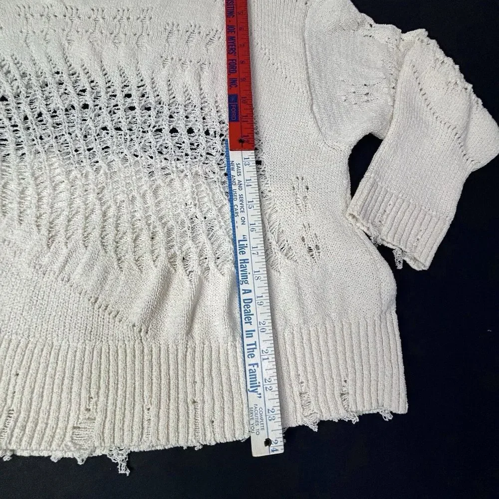 Zara Ripped Open Knit Sweater‎ Cream Womens Medium Crochet Distressed Spain NWT - Picture 6 of 12